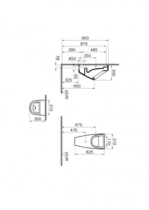 Pisoar VITRA S20 sa unutrašnjim dovodom (komplet set) (5462B003-0309) Pisoari Vitra 5462B003-0309 Madras doo Beograd