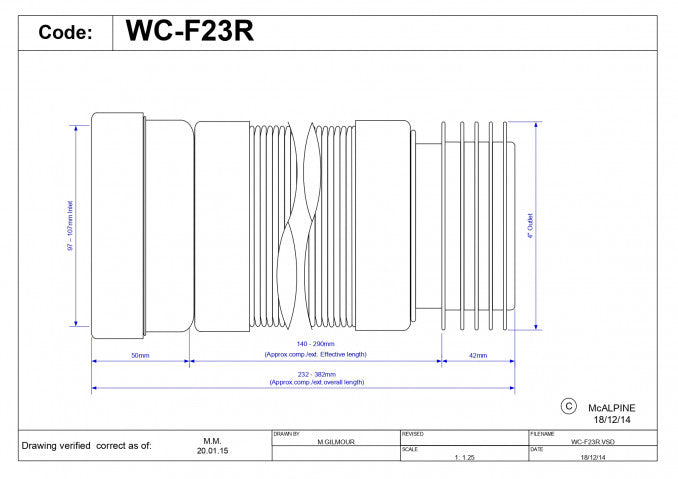 Priključak McALPINE za wc šolju fleksibilni 230mm-440mm (WC-F23R) Vodovod i instalacije Mc Alpine WC-F23R Madras doo Beograd