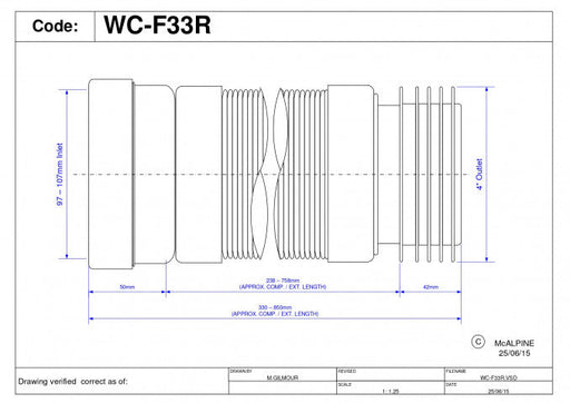 Priključak McALPINE za wc šolju fleksibilni 330mm-950mm (WC-F33R) Vodovod i instalacije Mc Alpine WC-F33R Madras doo Beograd