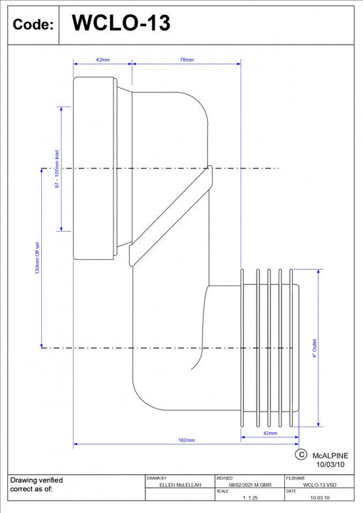 Priključak McALPINE za wc šolju simplon excentar 130mm (WCLO-13) Vodovod i instalacije Mc Alpine WCLO-13 Madras doo Beograd