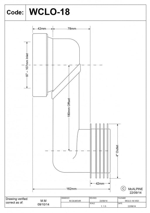 Priključak McALPINE za wc šolju simplon excentar 180mm (WCLO-18) Vodovod i instalacije Mc Alpine WCLO-18 Madras doo Beograd