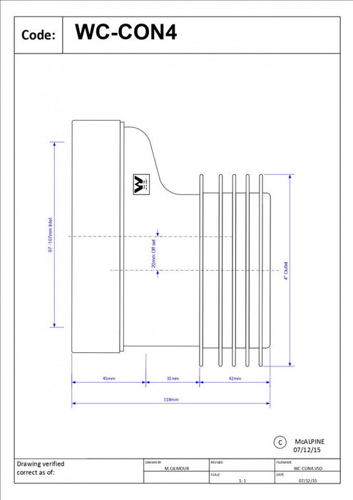 Priključak McALPINE za wc šolju simplon excentar 20mm (WC-CON4) Vodovod i instalacije Mc Alpine WC-CON4 Madras doo Beograd