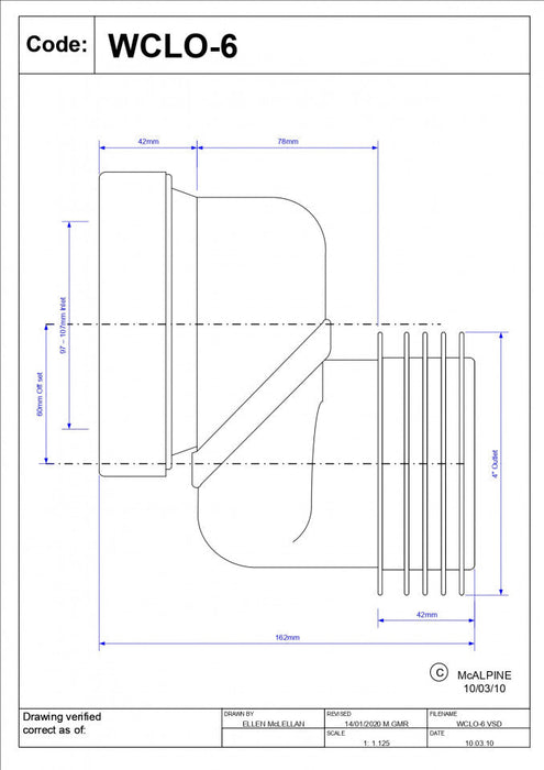 Priključak McALPINE za wc šolju simplon excentar 60mm (WCLO-6) Vodovod i instalacije Mc Alpine WCLO-6 Madras doo Beograd