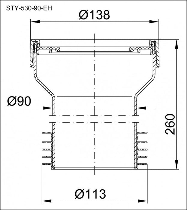 Priključak STYRON za wc šolju baltik Ø90/110 (STY-530-90-EH) Vodovod i instalacije Styron STY-530-90-EH Madras doo Beograd
