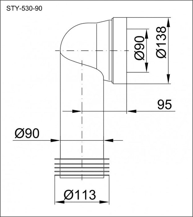 Priključno koleno STYRON za wc šolju Ø90 (STY-530-90) Vodovod i instalacije Styron STY-530-90 Madras doo Beograd