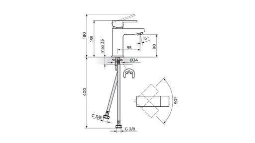 QUADRO BATERIJA ZA LAVABO KRAĆI IZLIV ROSAN JQ30101 Baterije za lavabo Rosan JQ30101 Madras doo Beograd