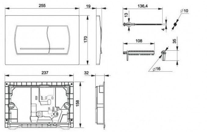 Taster Roca DUAL PLATE 52 beli (RO8901150B0) Tasteri za ugradne vodokotliće Roca Madras doo Beograd