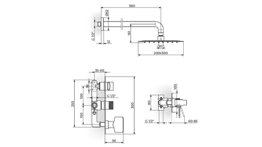 S2 STOLZ-2 CRNA BATERIJA UZIDNA (RUČNI I ZIDNI TUŠ) (MODEL 2) ROSAN 231605B Baterije Rosan 231605B Madras doo Beograd