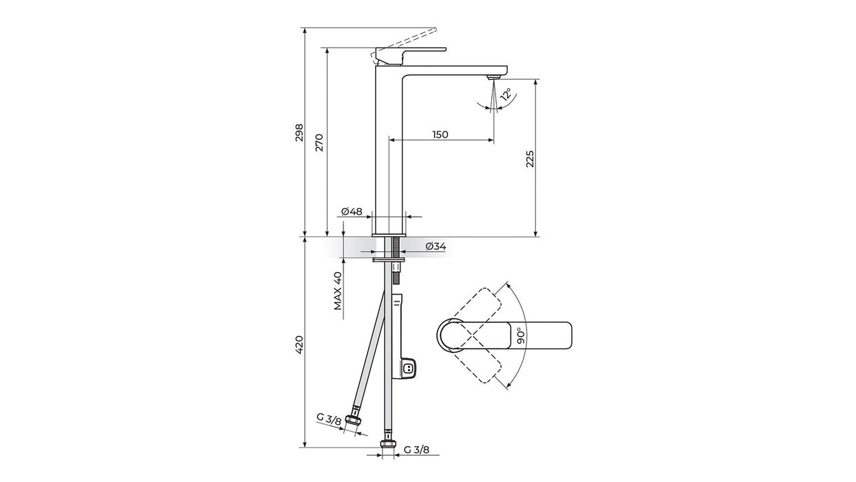 S2 STOLZ-2 CRNA BATERIJA ZA LAVABO VISOKA ROSAN 230109B Baterije Rosan 230109B Madras doo Beograd