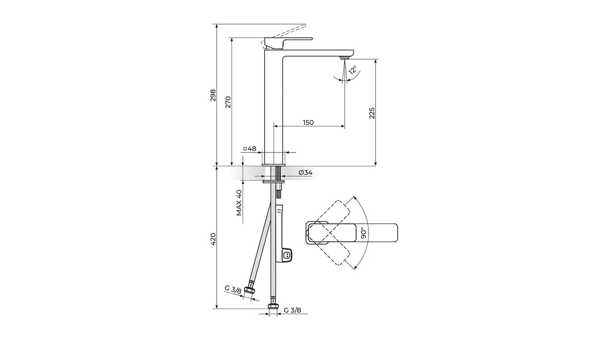 S2 STOLZ-2 KOCKA BATERIJA ZA LAVABO VISOKA ROSAN 230209 Baterije Rosan Madras doo Beograd