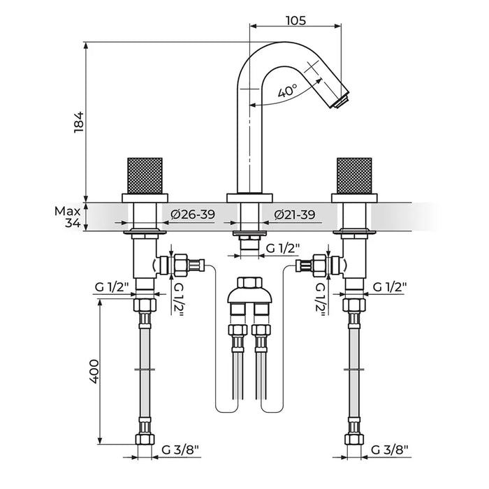 S2 STOLZ GOLD PODGRADNA BATERIJA ZA LAVABO DVORUČNA ROSAN 230301G Baterije za lavabo Rosan Madras doo Beograd