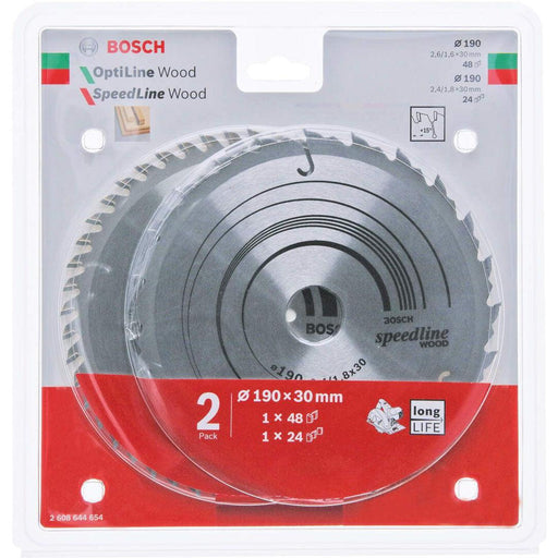 Set listova testera za drvo (2kom) 190mm sa 48 i 24 zuba Bosch - 2608644654 Set listova testere za drvo BOSCH BOSCH-2608644654 Madras doo Beograd