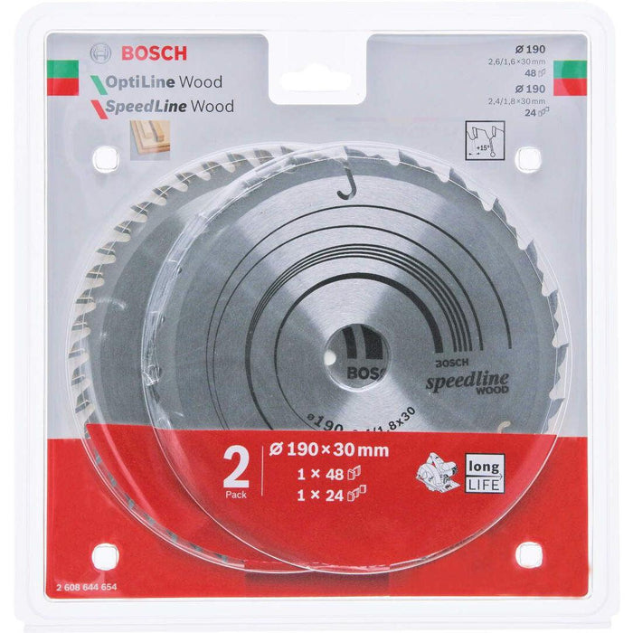 Set listova testera za drvo (2kom) 190mm sa 48 i 24 zuba Bosch - 2608644654 Set listova testere za drvo BOSCH BOSCH-2608644654 Madras doo Beograd