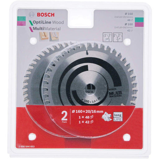 Set listova testere za drvo 160x2,6x20 48T i univerzalni (aluminijum i plastika) 160x2,4x20 42T Bosch - 2608644653 Set listova testere za drvo BOSCH BOSCH-2608644653 Madras doo Beograd