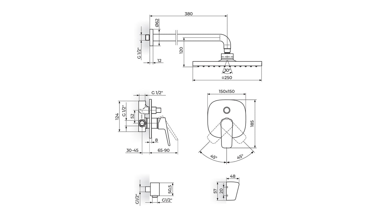 STOLZ KOCKA BATERIJA UZIDNA (RUČNI I ZIDNI TUŠ) ROSAN 131605 Ugradne baterije Rosan Madras doo Beograd