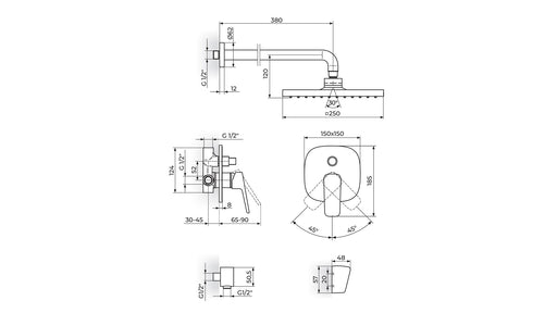STOLZ KOCKA BATERIJA UZIDNA (RUČNI I ZIDNI TUŠ) ROSAN 131605 Ugradne baterije Rosan Madras doo Beograd