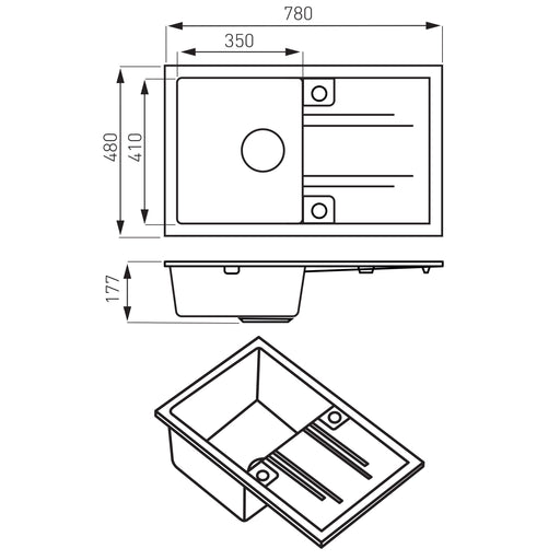 SUDOPERA GRANITNA FERRO 780X480 CRNA SA POP-UP SIFONOM fi115 Sudopere Ferro DRGM48/78BA Madras doo Beograd