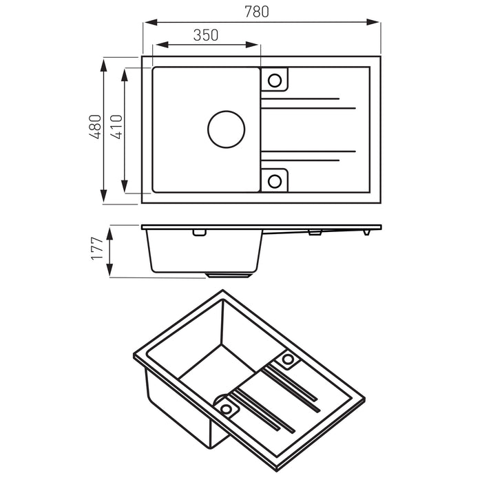 SUDOPERA GRANITNA FERRO 780X480 CRNA SA POP-UP SIFONOM fi115 Sudopere Ferro DRGM48/78BA Madras doo Beograd