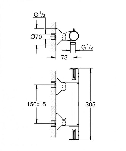 Termostatska baterija za tuš kabinu GROHE GRT800 34558000 Termostatske baterije Grohe Madras doo Beograd