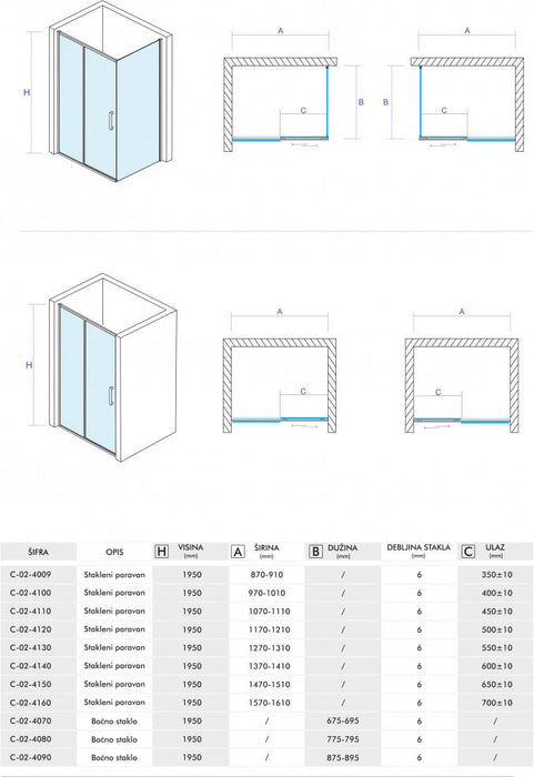 Tuš kabina CONCEPT ATLAS 120x70x195cm staklo 6mm providno (C-02-4120/4070) Tuš kabine Concept C-02-4120/4070 Madras doo Beograd