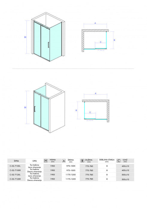 Tuš kabina CONCEPT NEPTUN 100x80cm staklo 8mm providno desna (C-02-7100R) Tuš kabine Concept C-02-7100R Madras doo Beograd