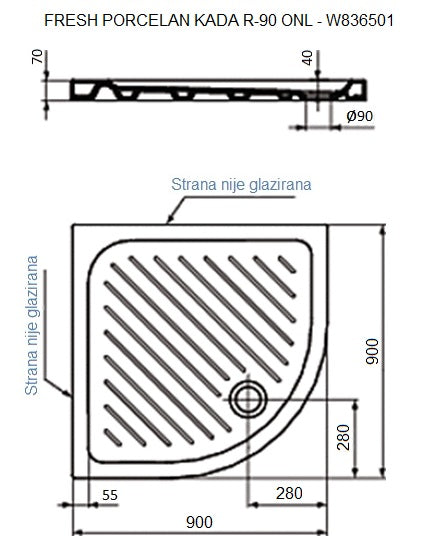 TUŠ KADA SEVAFRESH R90 Slim – VIDIMA W836501 Tuš kade Vidima Madras doo Beograd