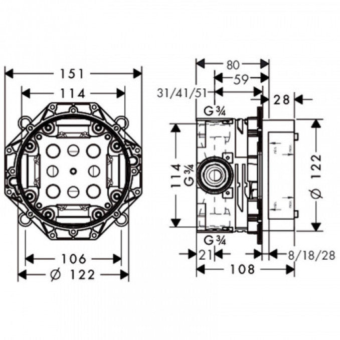 Ugradno telo HANSGROHE IBOX (01800180) Ugradne baterije Hansgrohe Madras doo Beograd
