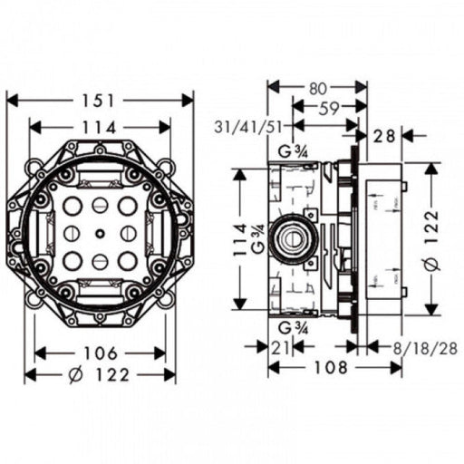 Ugradno telo HANSGROHE IBOX (HG01800180) Ugradne baterije Hansgrohe HG01800180 Madras doo Beograd