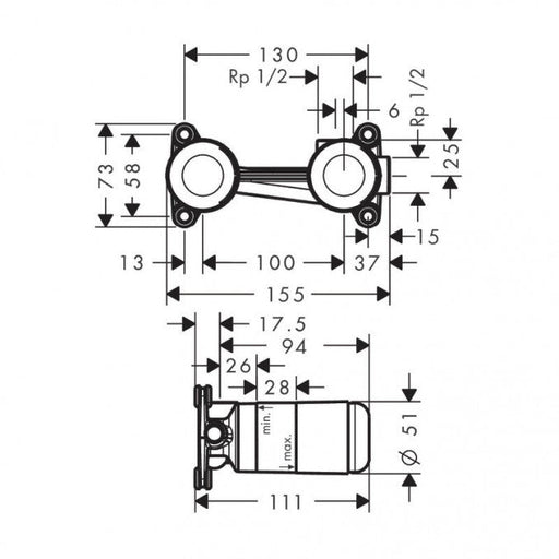 Ugradno telo za lavabo HANSGROHE (HG13622180) Ugradne baterije Hansgrohe HG13622180 Madras doo Beograd