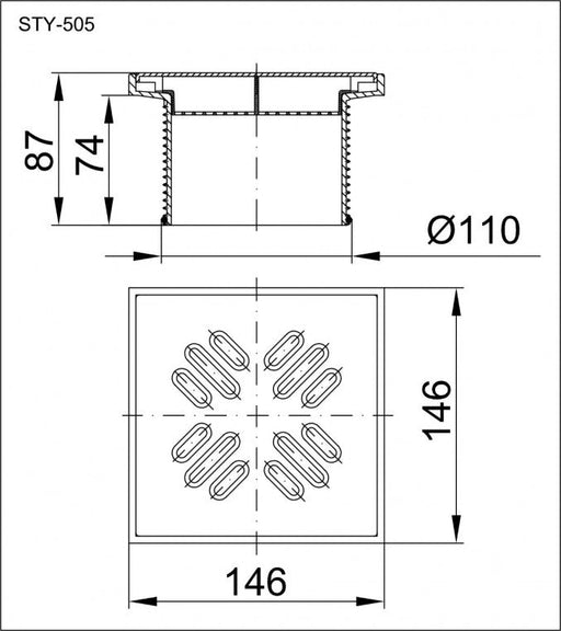Ulivni nastavak STYRON sa inox rešetkom 15x15 (STY-505) Vodovod i instalacije Styron STY-505 Madras doo Beograd