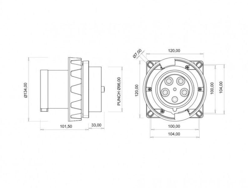 UTIKAČ UGRADNI UKO-UTO BEMIS IP67 125A 3P+E+N 400V BC1-6505-7114 Priključnice Madras doo Beograd Madras doo Beograd